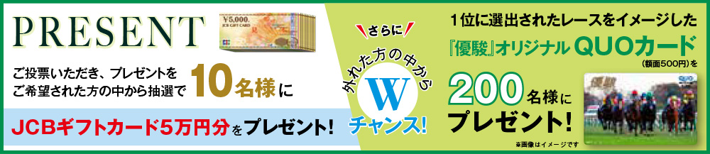 10名様にJCBギフトカード5万円分をプレゼント!さらに外れた方の中からオリジナルQUOカードを200名様にプレゼント
